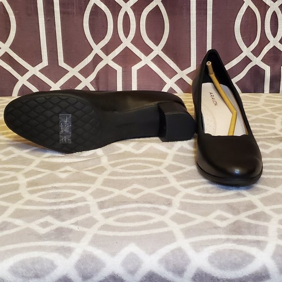 Aravon Womens Black Pumps 11 US Career Dress Leather Block Heel Slip On Shoes - Picture 5 of 14